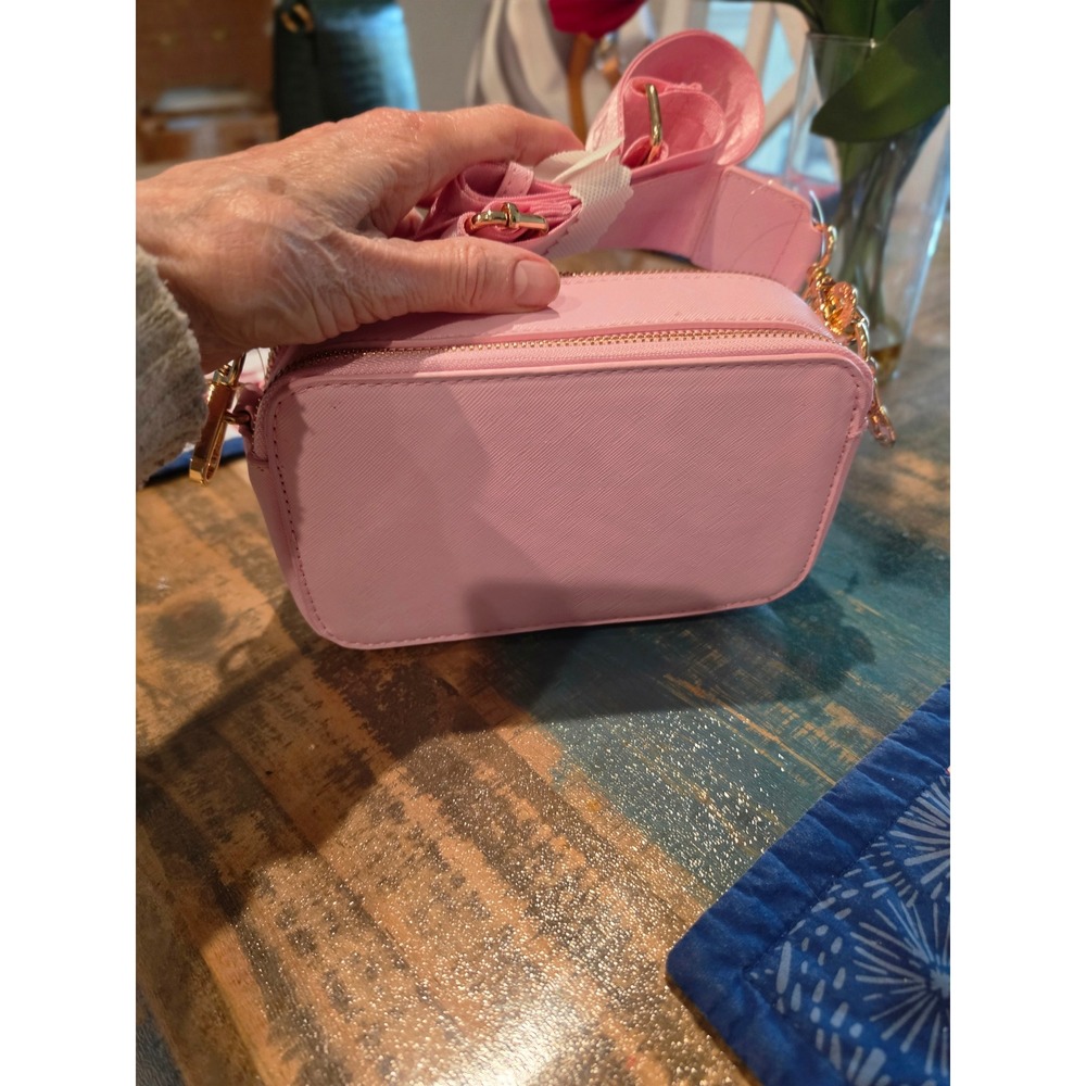 Valentino Orlandi Pink VEGAN Saffiano Studded V Logo Crossbody Camera Bag NWT - Picture 6 of 8